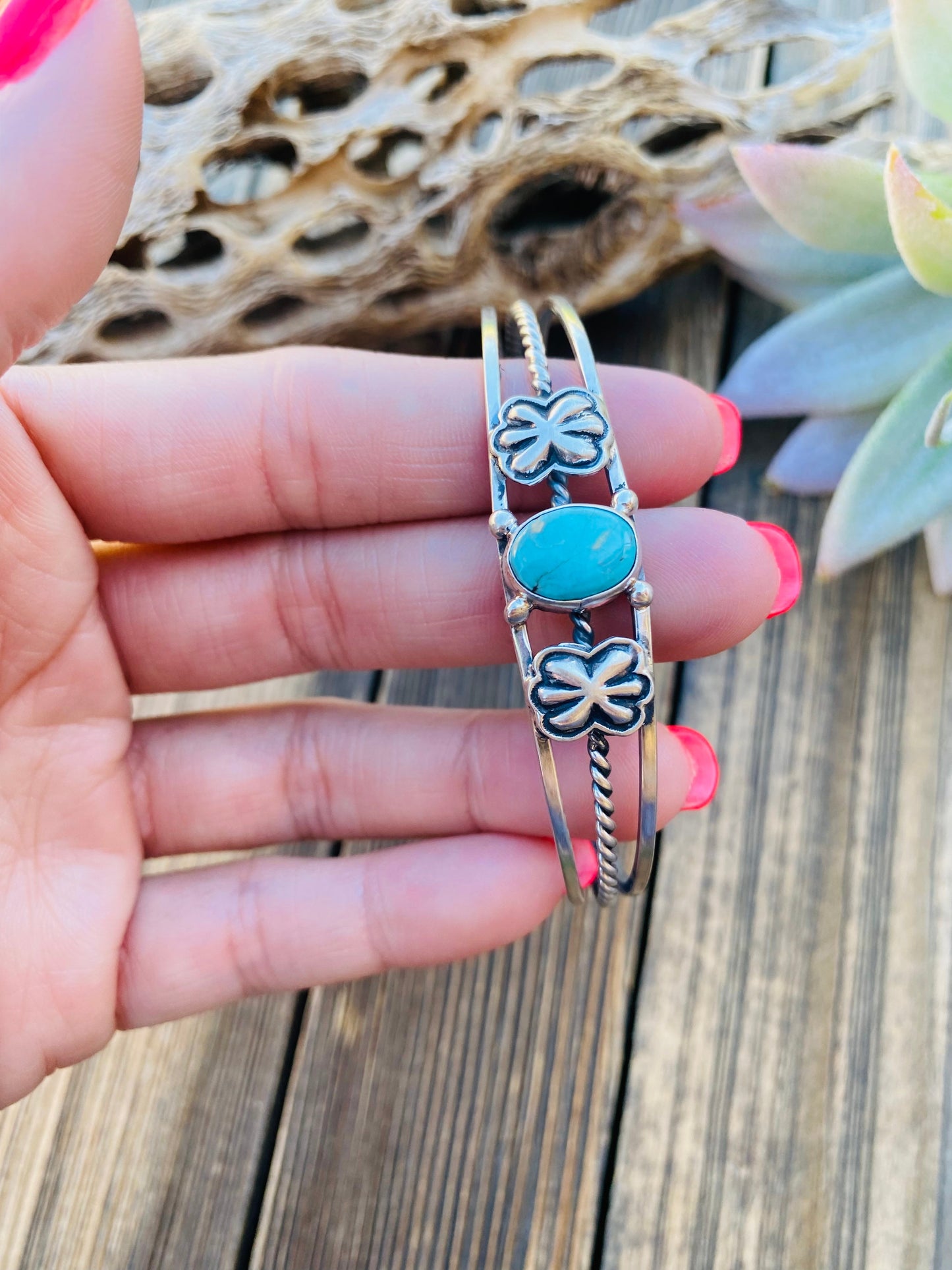 Navajo Sterling Cuff & Kingman Turquoise Cuff Bracelet