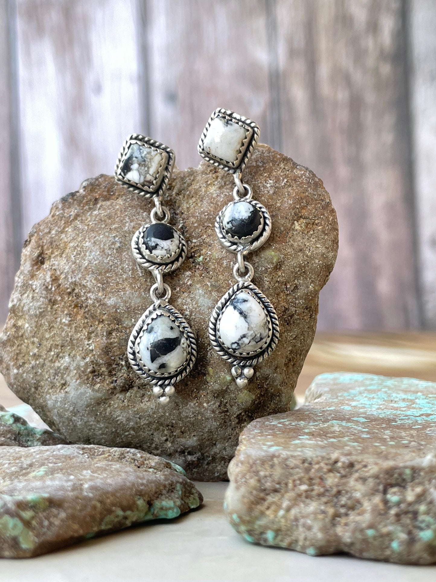 Handmade White Buffalo & Sterling Silver Dangle Earrings