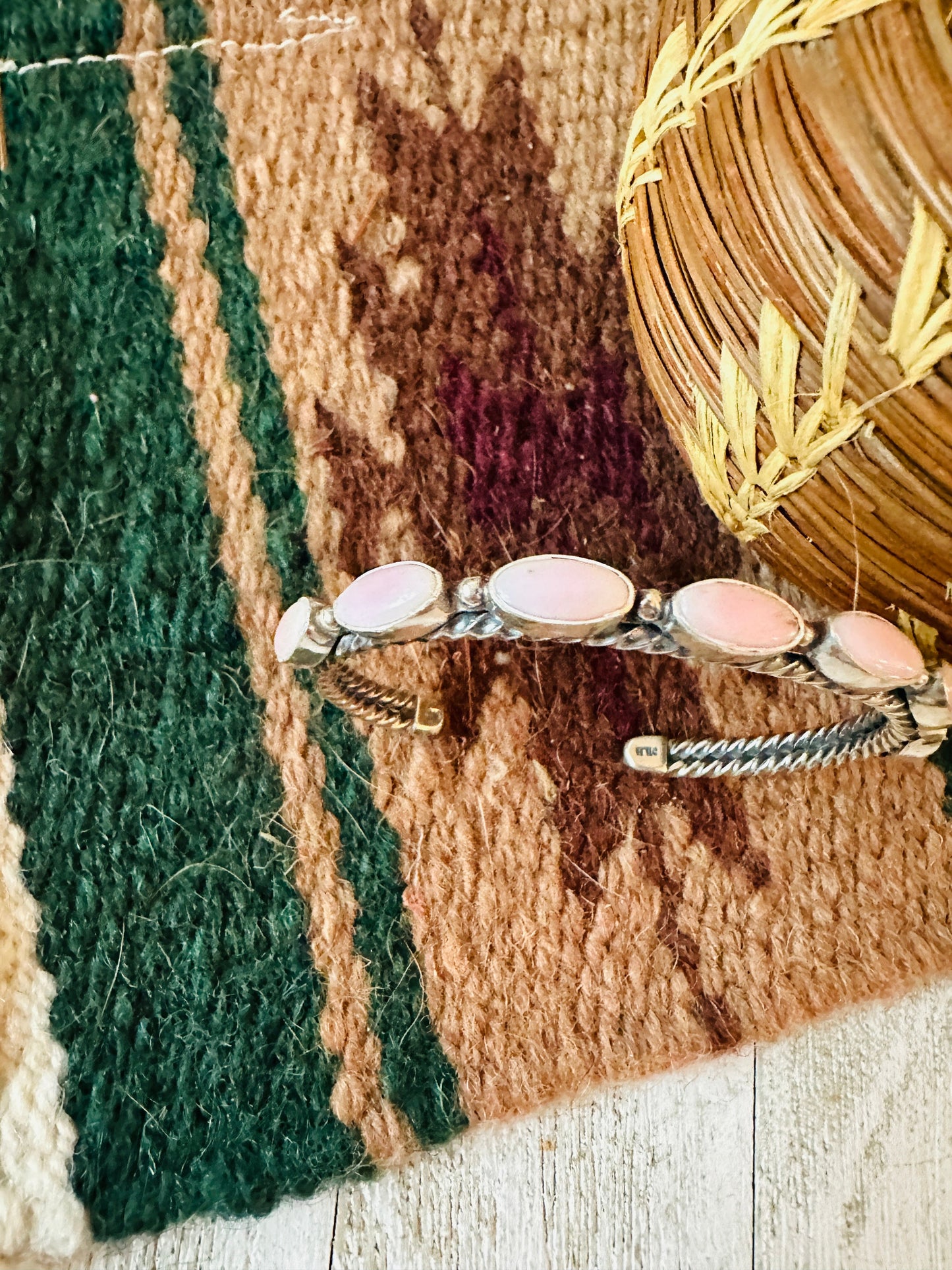 Handcrafted Queen Pink Conch Shell & Sterling Silver Cuff Bracelet