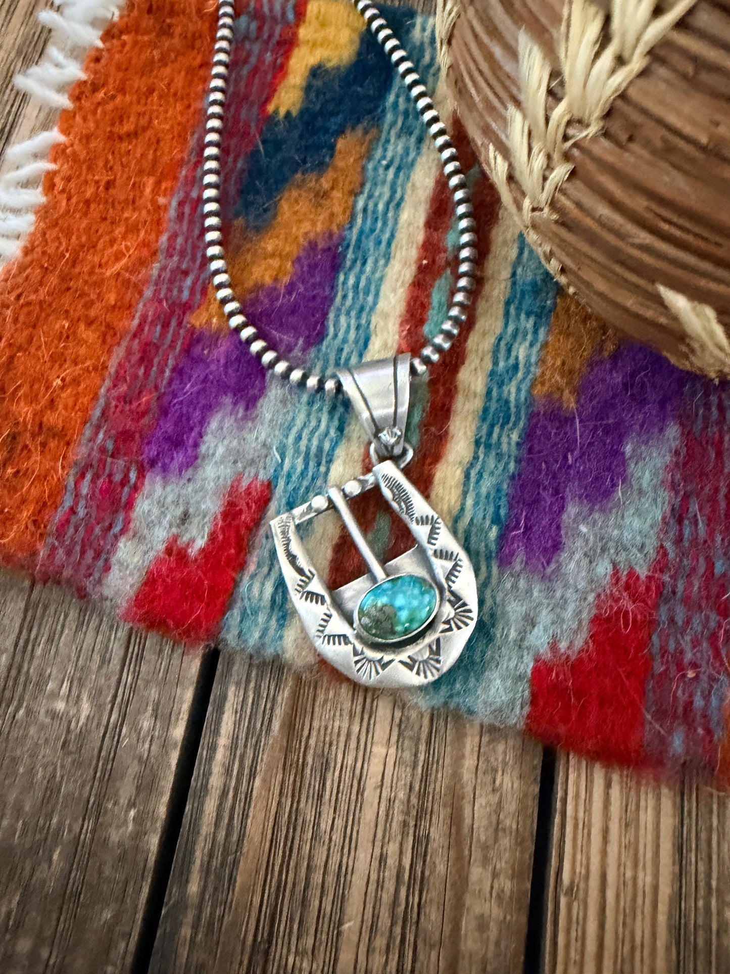 Handcrafted Sterling Silver & Turquoise Belt Buckle Pendant by Leroy James