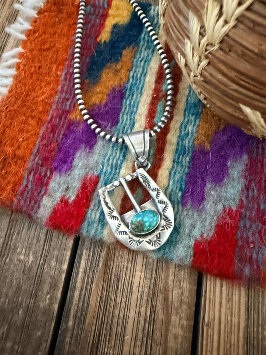 Handcrafted Sterling Silver & Turquoise Belt Buckle Pendant by Leroy James