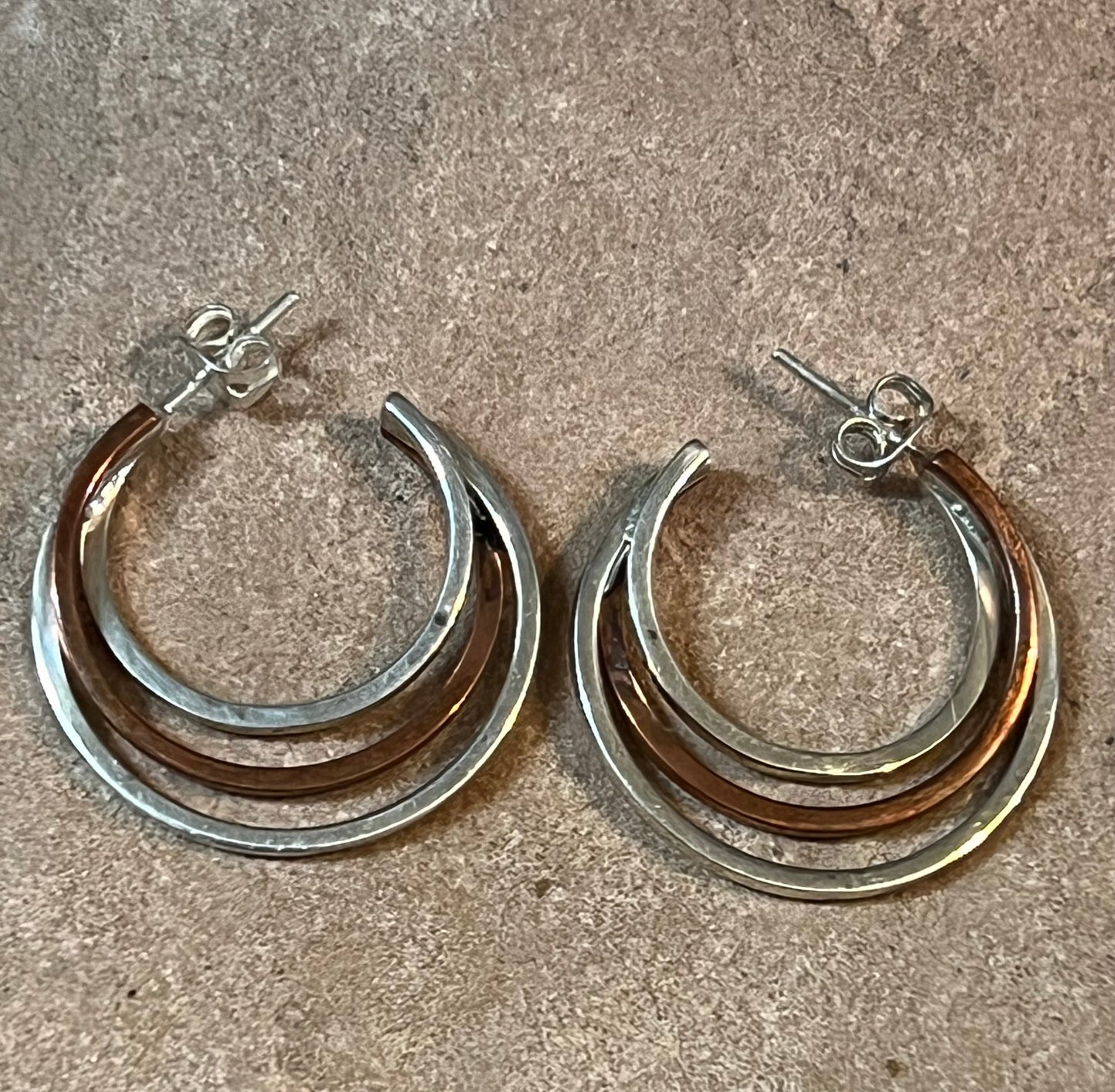 Triple Strand Sterling Silver & Copper Hoops
