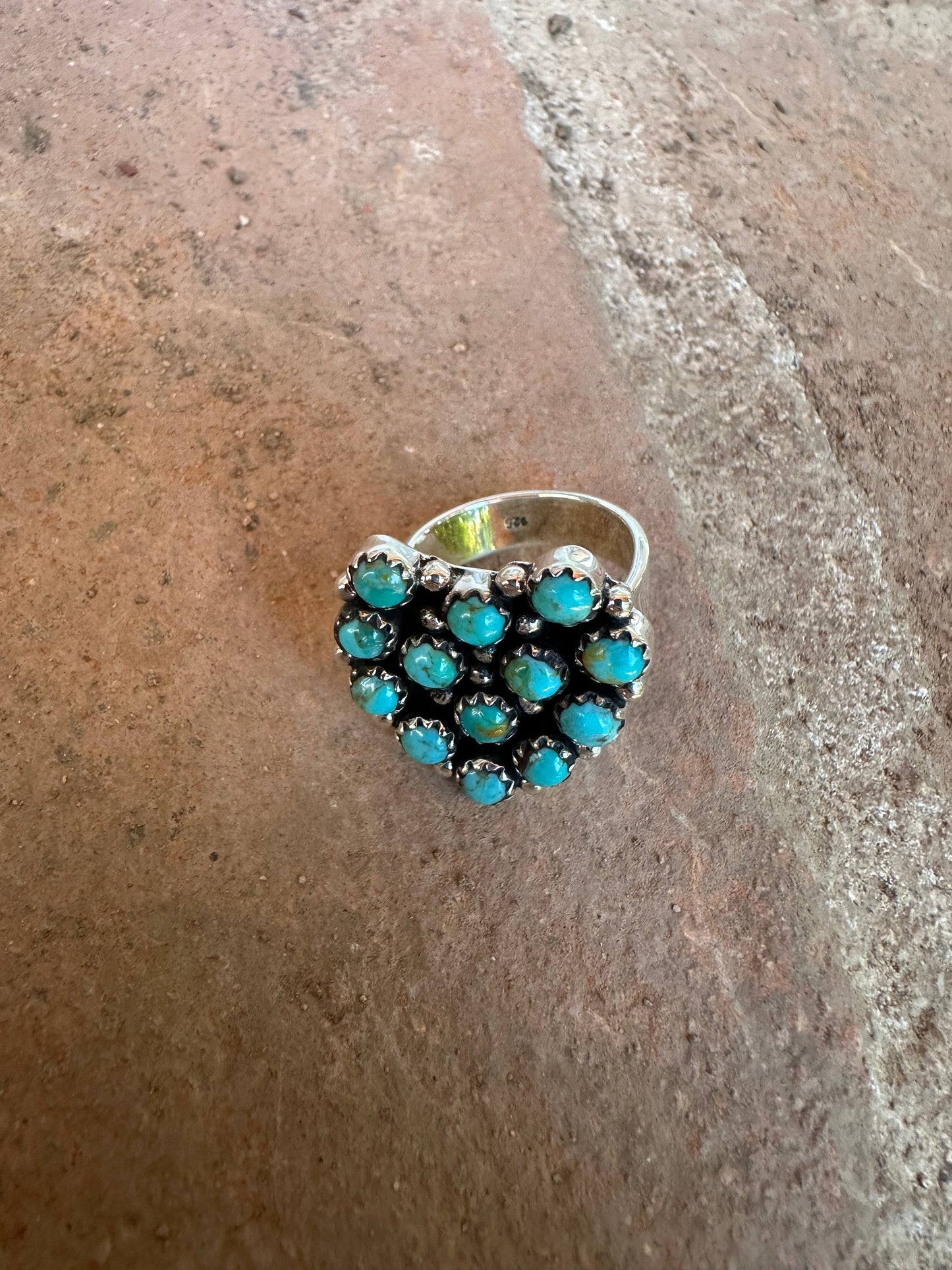 Handmade Adjustable Turquoise Sterling Silver Heart Ring