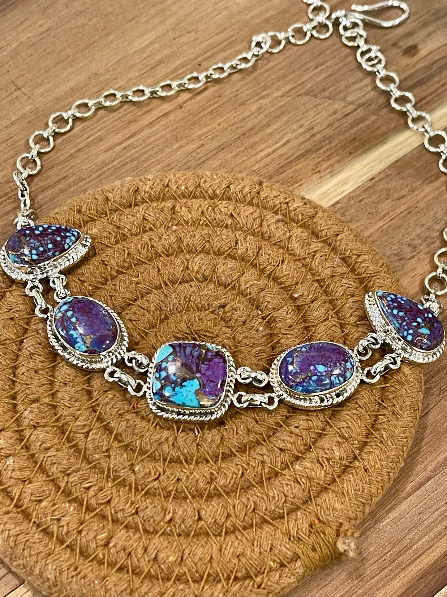 Handcrafted Sterling Silver & Purple Dream Mojave 5 Stone Necklace