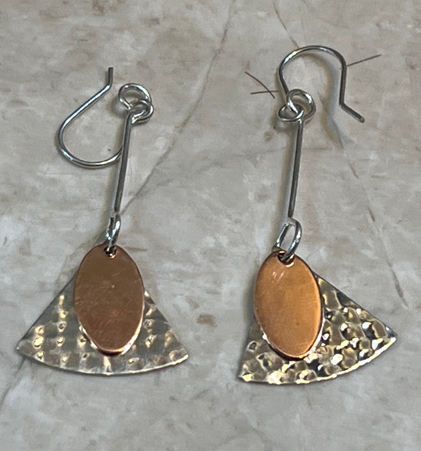 Hammered Copper & Sterling Silver Shapes Drop Earrings