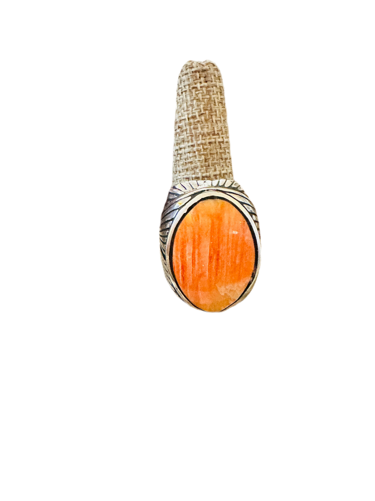 Handcrafted Old Pawn Sterling Silver & Orange Spiny Men’s Ring Size 12