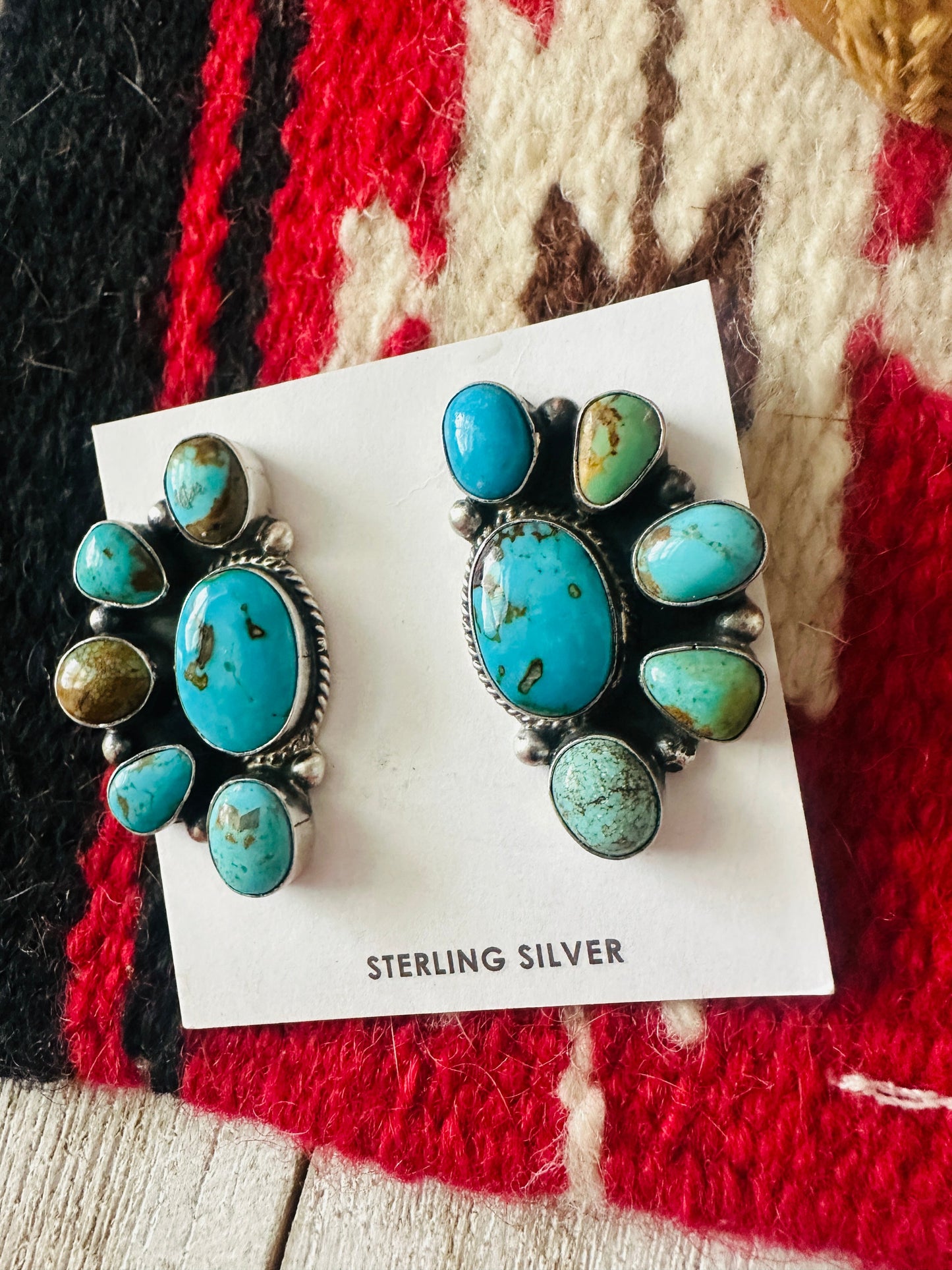 Handcrafted Sterling Silver & Turquoise Cluster Post Earrings