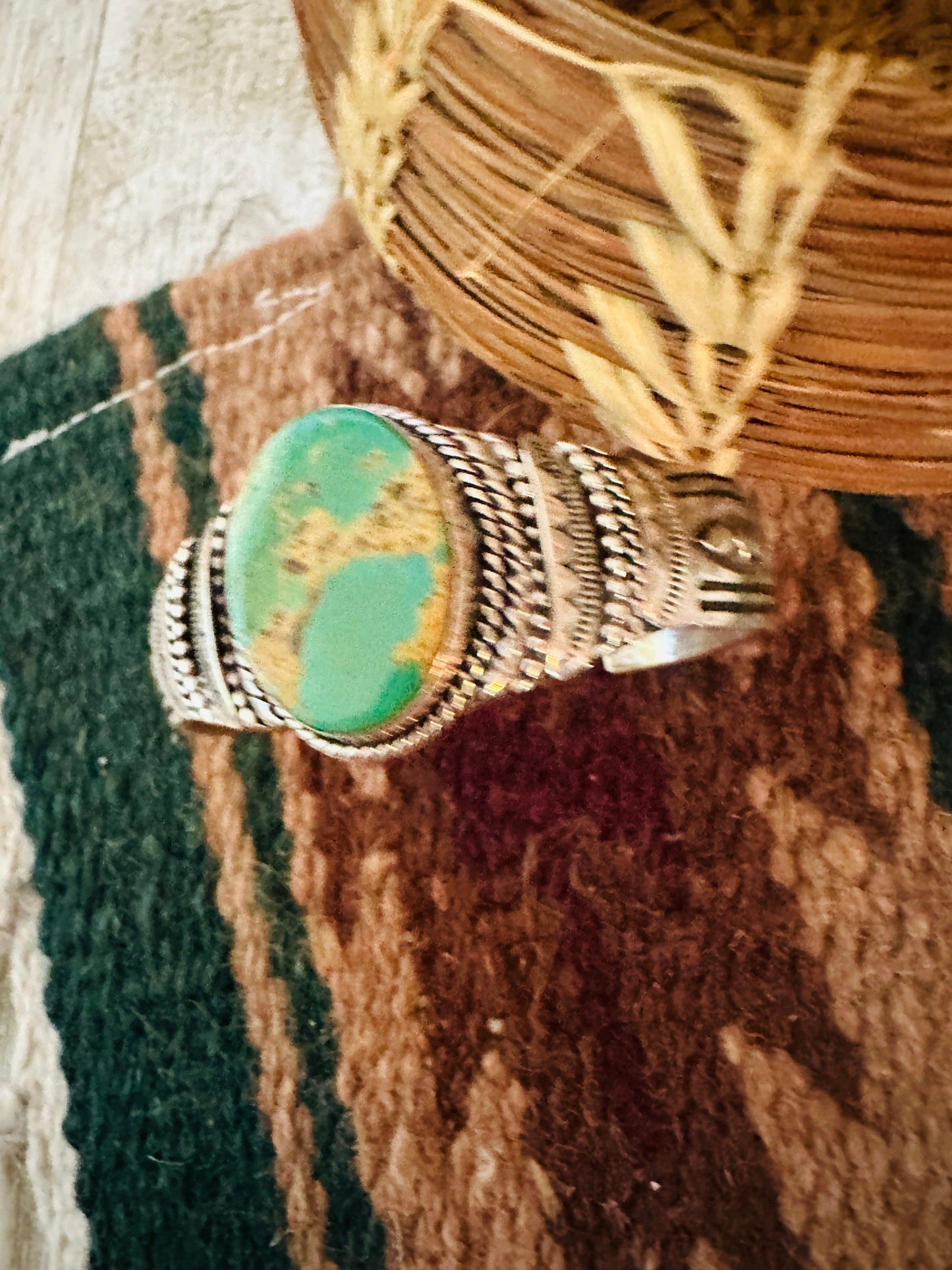 Handcrafted Old Pawn Turquoise & Sterling Silver Cuff Bracelet