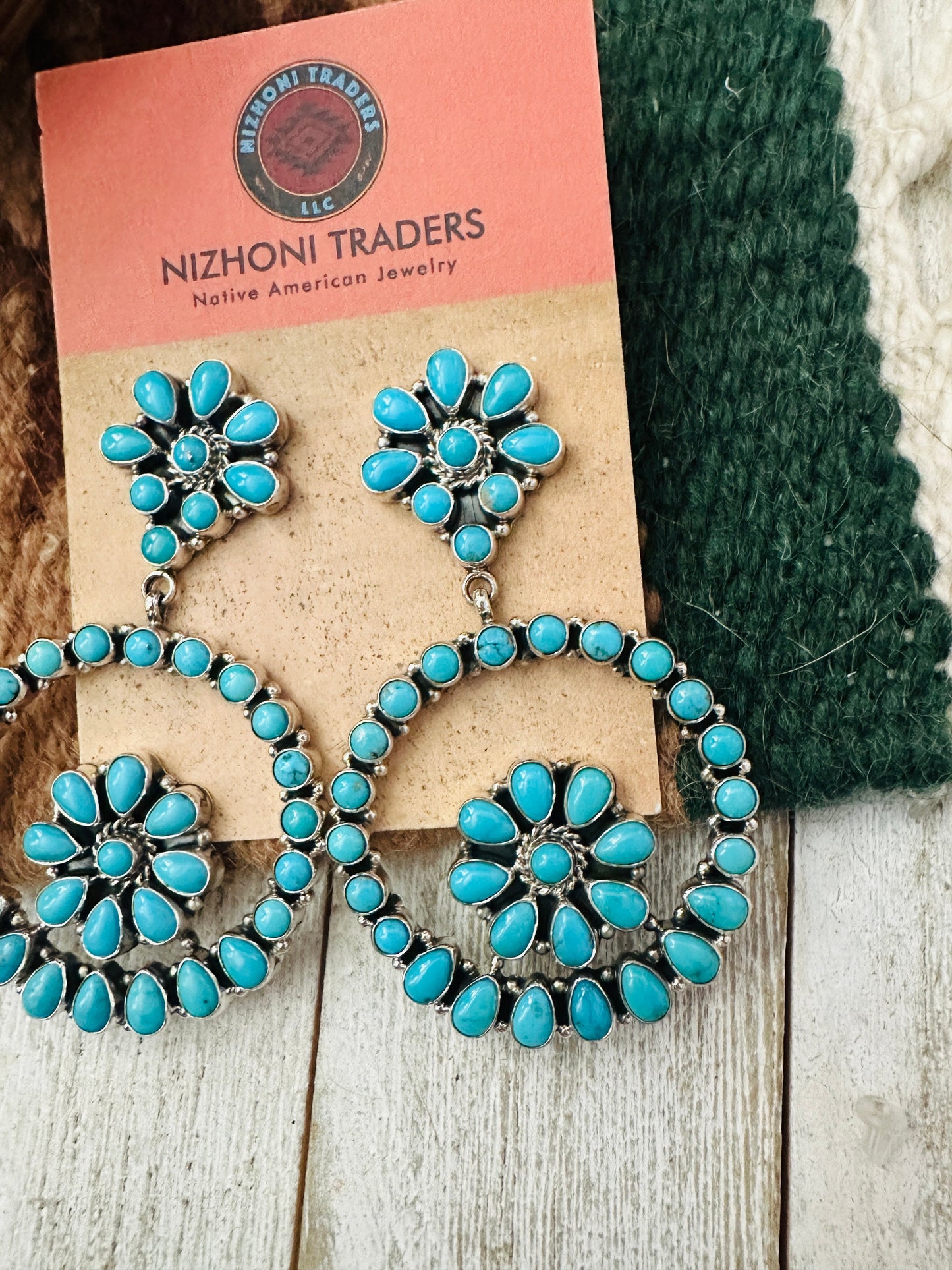 Handcrafted Sterling Silver & Sleeping Beauty Turquoise Cluster Dangle Earrings