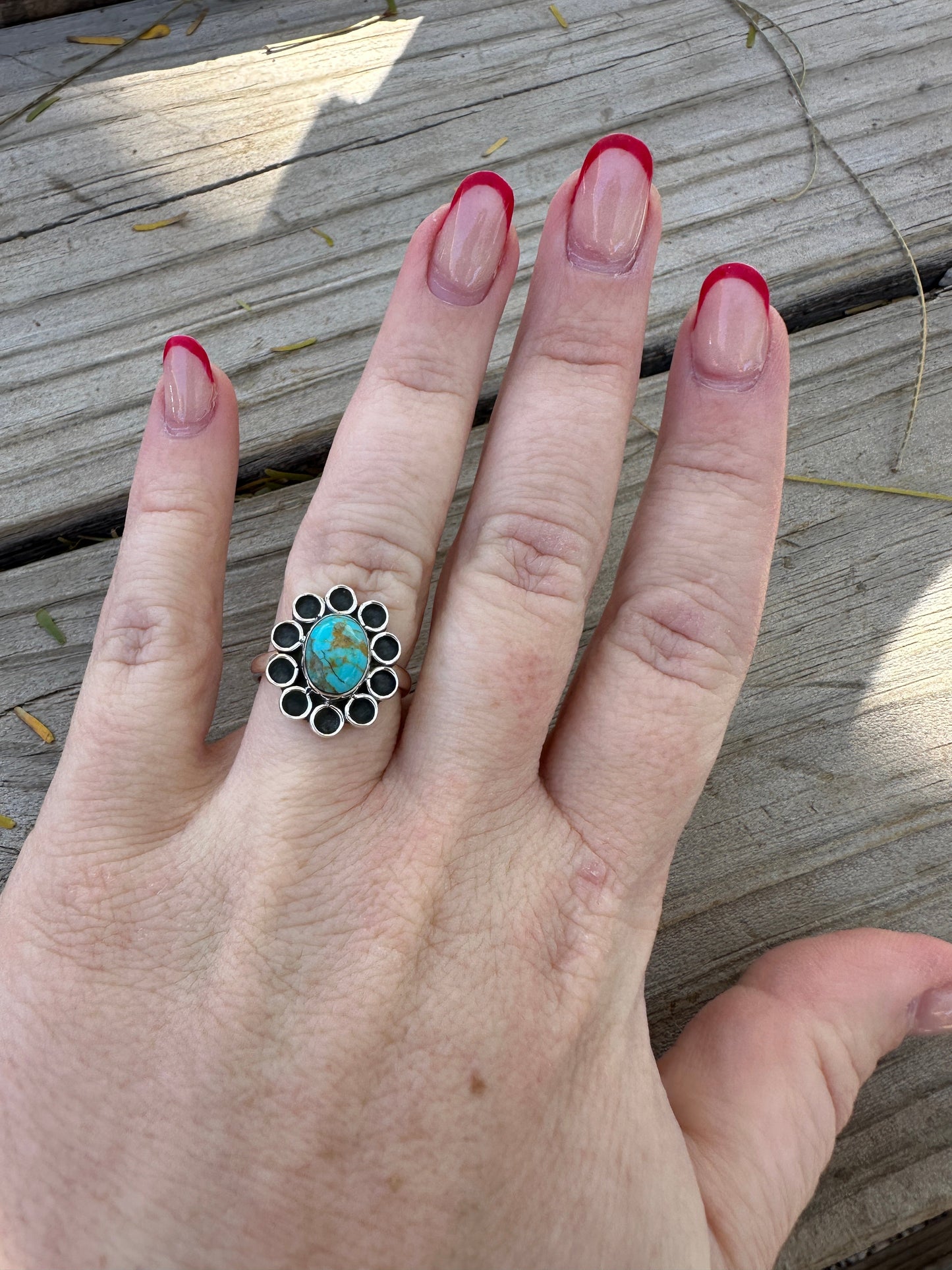 Jasmine Handmade Adjustable Turquoise Sterling Silver Flower Ring
