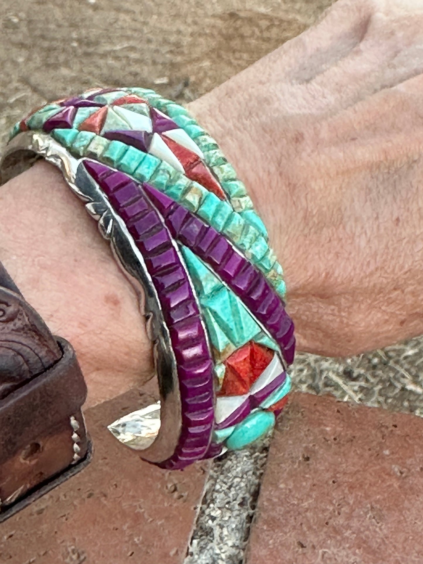 Handmade Sterling Silver Multi Stone Southwest Inlay Cuff