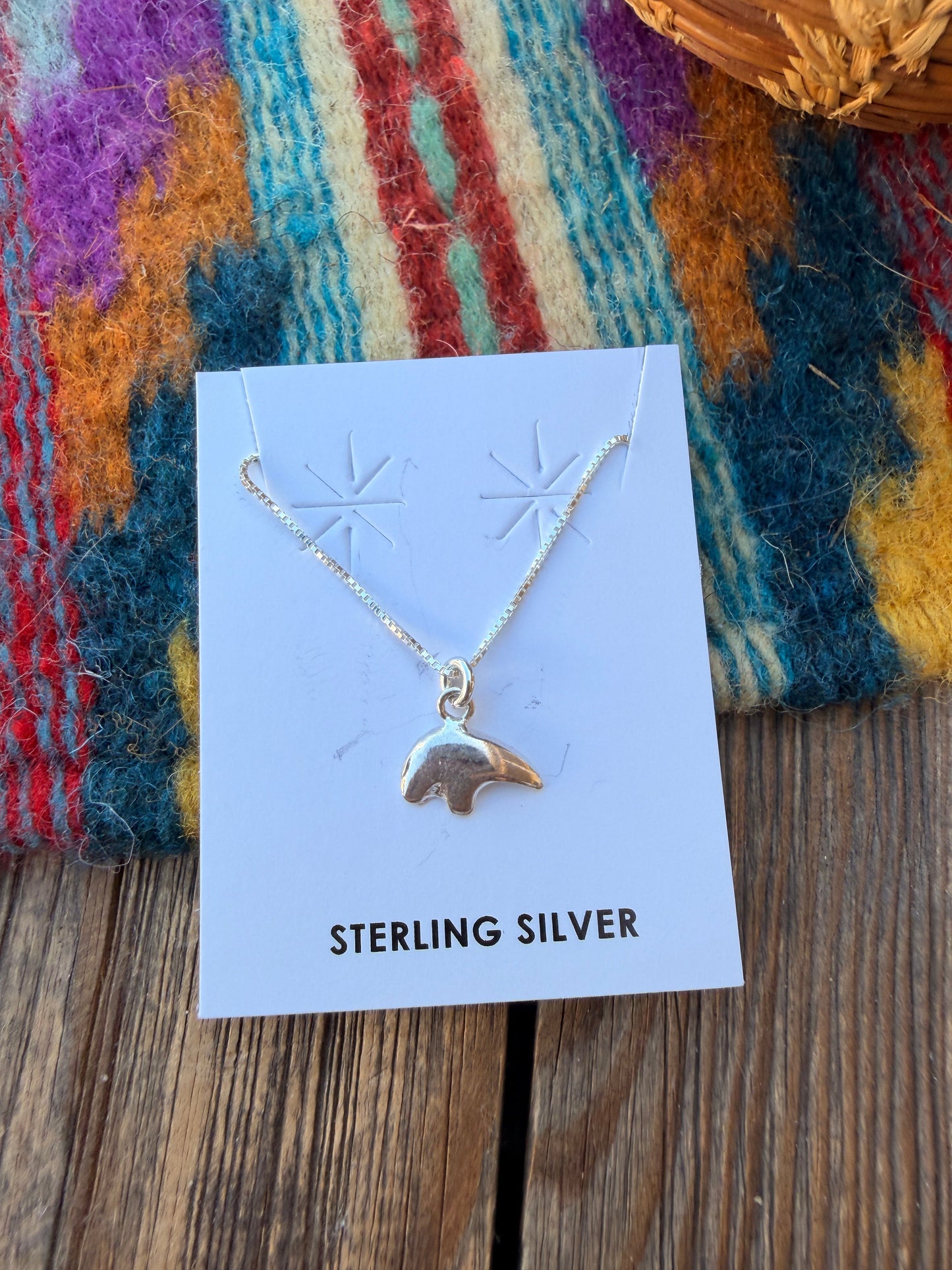 Handcrafted 16” Sterling Silver Fetish Bear Necklace