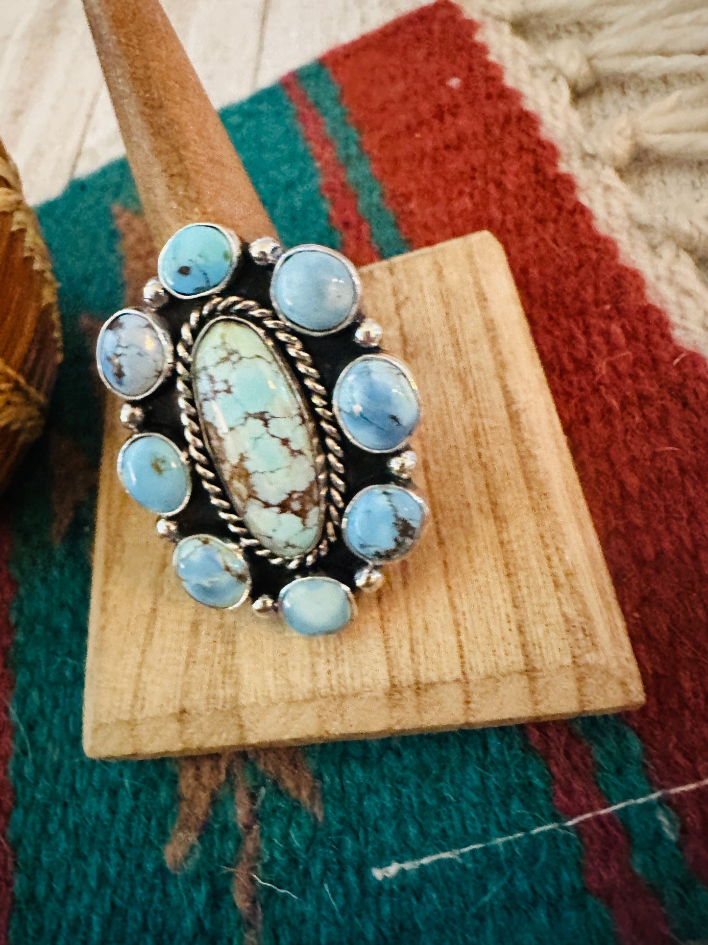 Handcrafted Sterling Silver & Golden Hills Turquoise Cluster Adjustable Ring