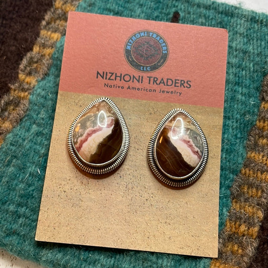 Handcrafted Sterling Silver & Rhodochrosite Stone Post Earrings