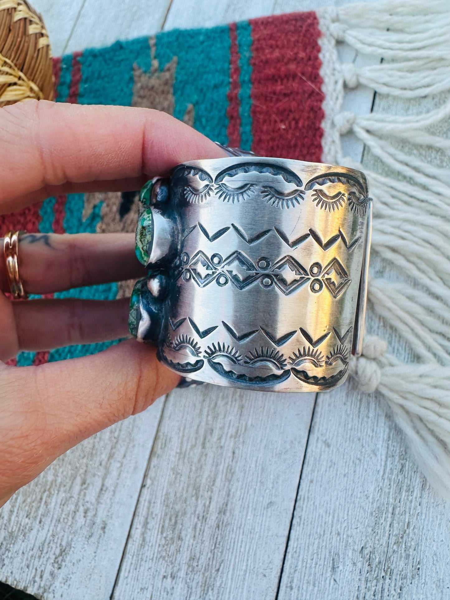 Handcrafted Sterling Silver & Sonoran Mountain Turquoise Cluster Cuff Bracelet by Chimney Butte