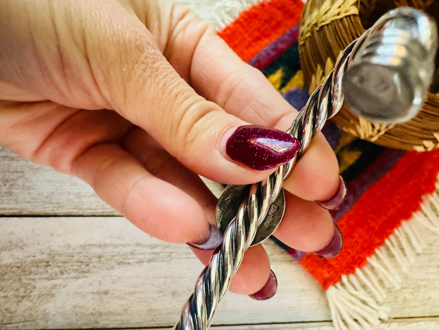 Handcrafted Twisted Sterling Silver & Orange Spiny Cuff Bracelet