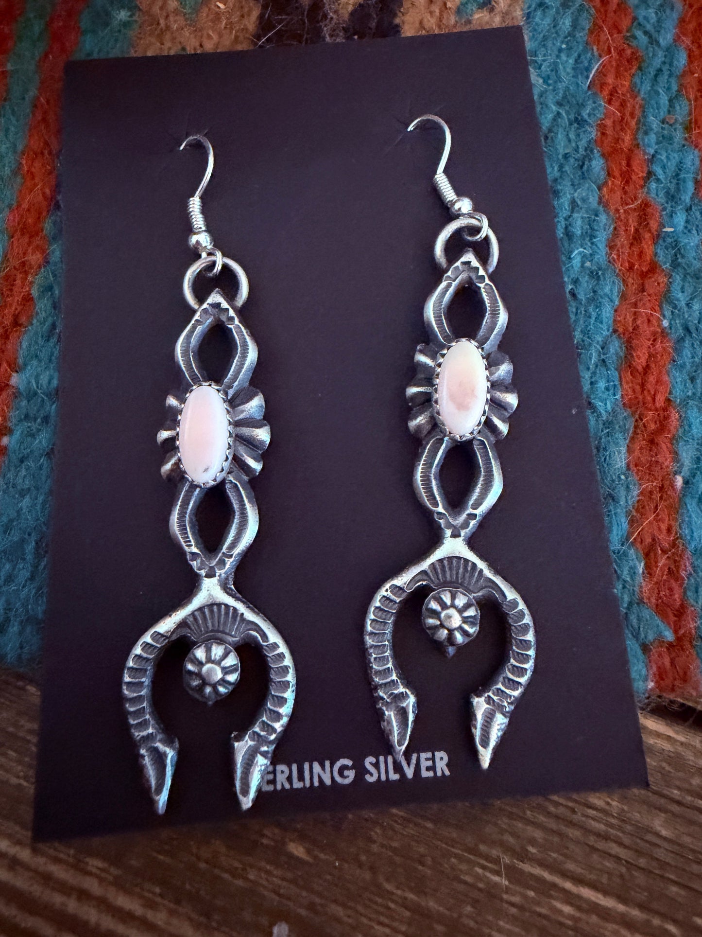 Handcrafted Queen Pink Conch & Sterling Silver Naja Dangle Earrings by Kevin Billah