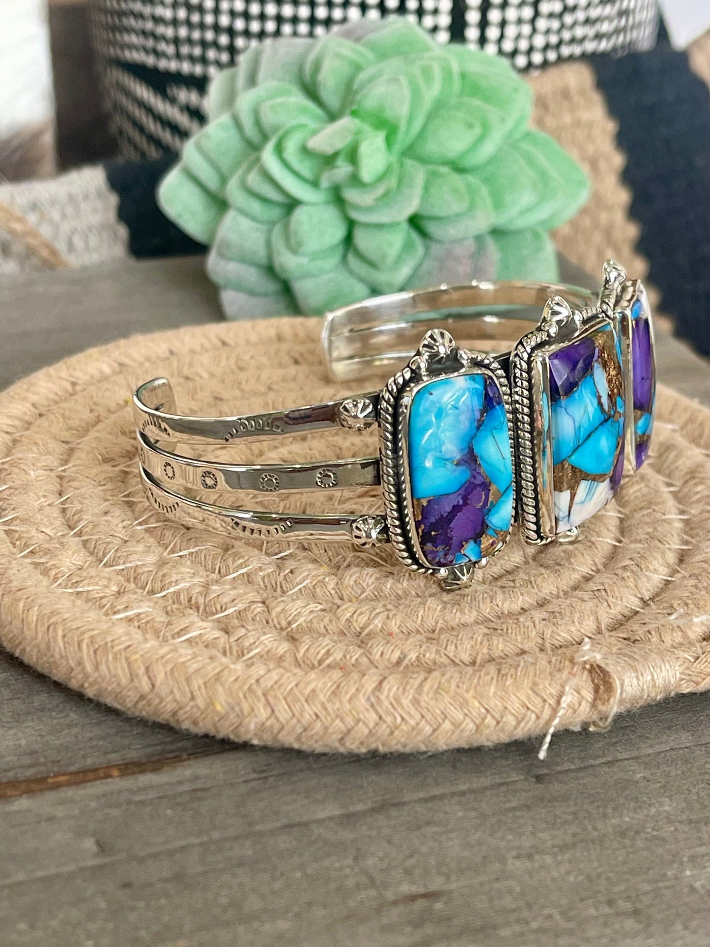 Handmade Sterling Silver Purple Kingman Mojave Adjustable  Cuff