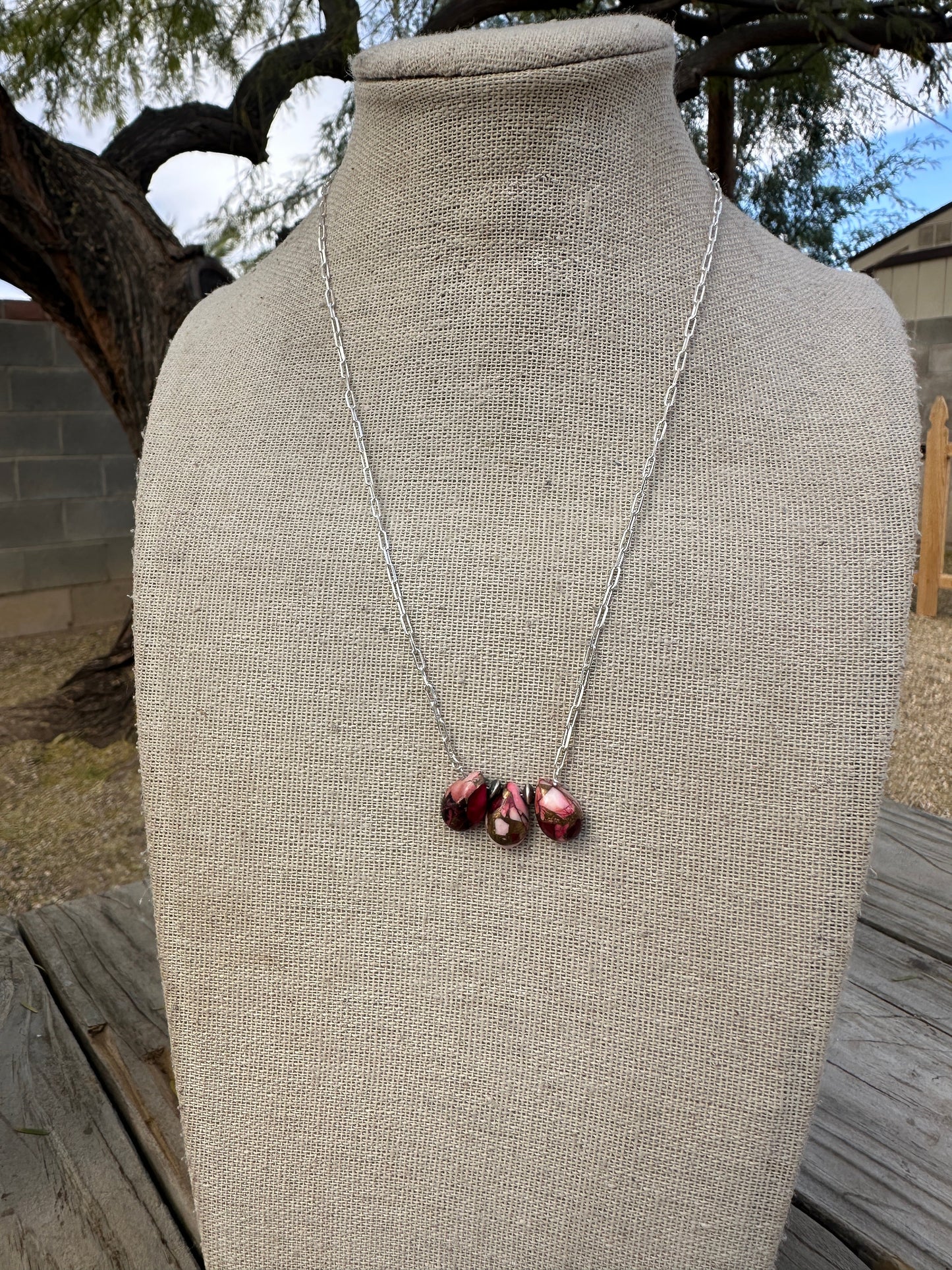 Tiny Dancer Handmade Sterling Silver & Dahlia Rose 3 Stone Necklace