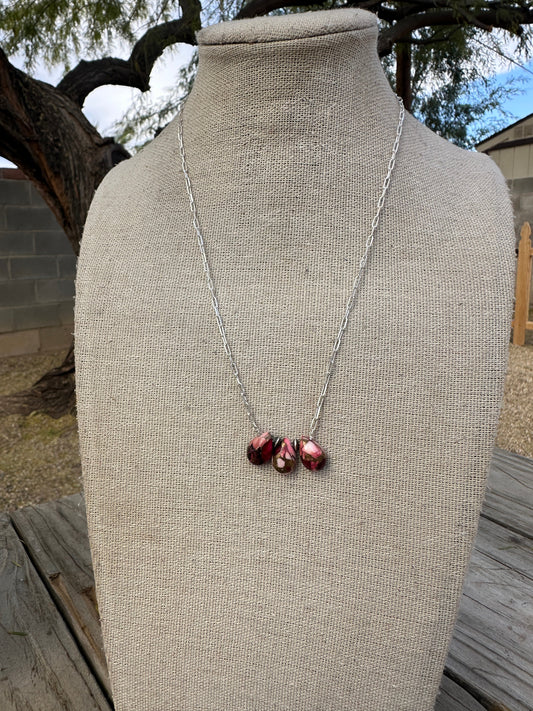 Tiny Dancer Handmade Sterling Silver & Dahlia Rose 3 Stone Necklace
