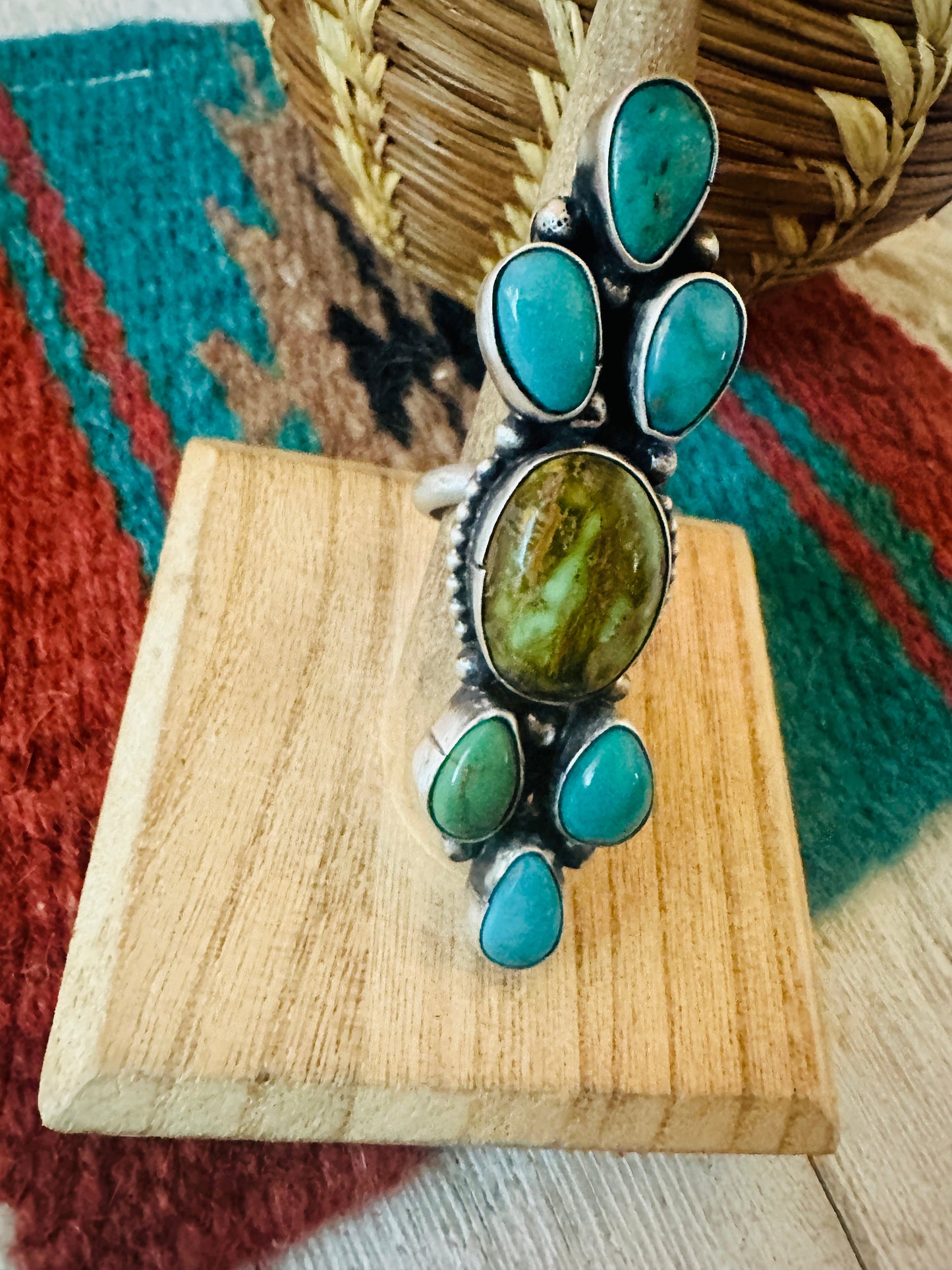 Handcrafted Turquoise & Sterling Silver Adjustable Statement Ring