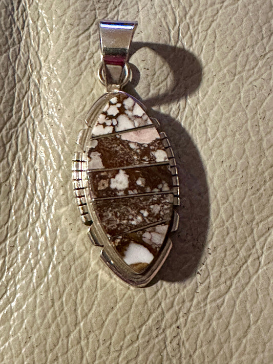 Handcrafted Sterling Silver & Wild Horse Inlay Pendant Signed