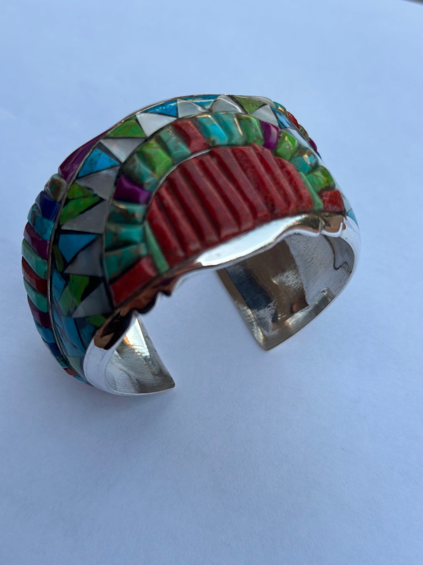 Handmade Sterling Silver Multi Stone Southwest Inlay Cuff