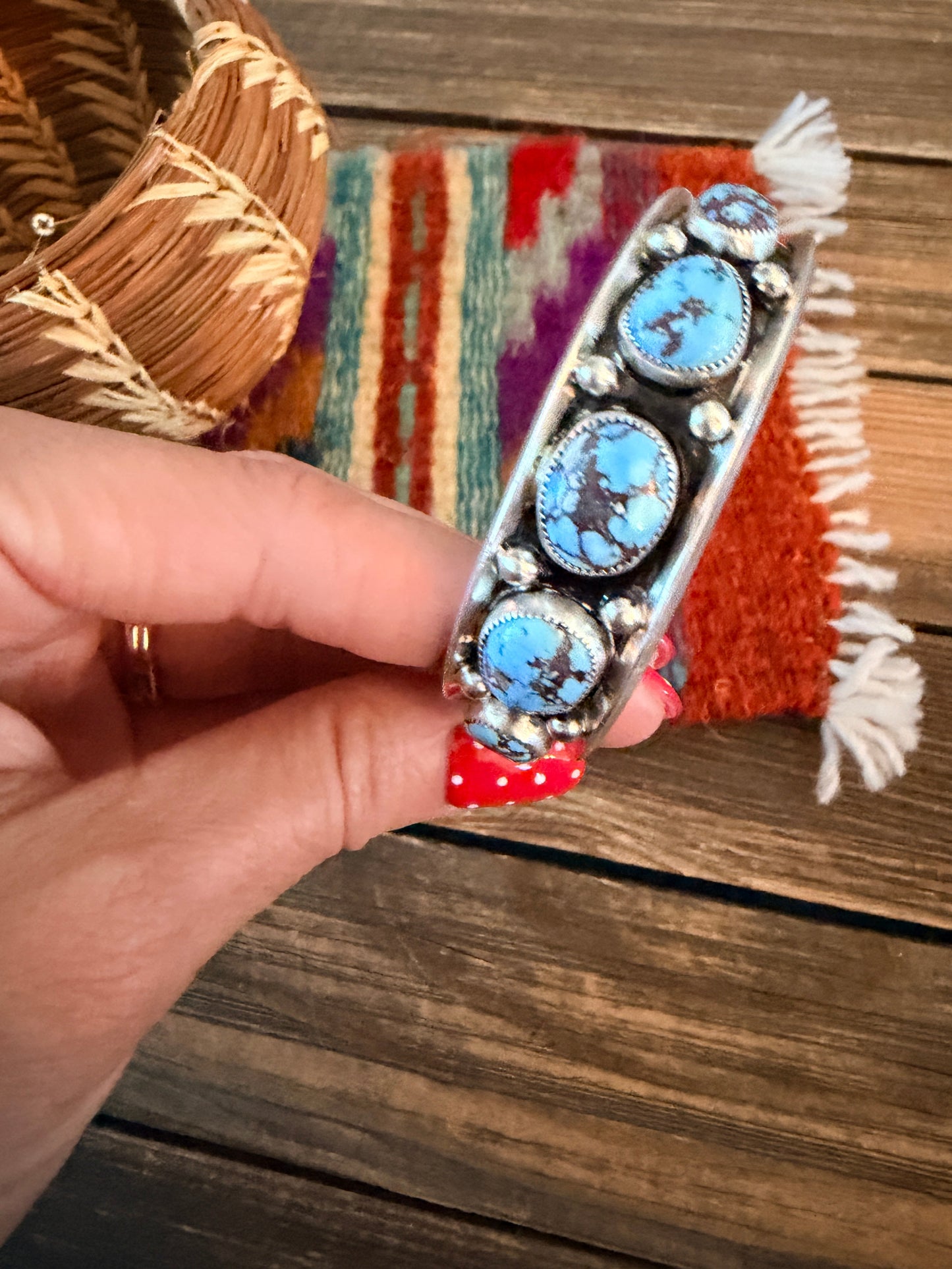 Handcrafted Golden Hills Turquoise & Sterling Silver Cuff Bracelet by Paul Largo