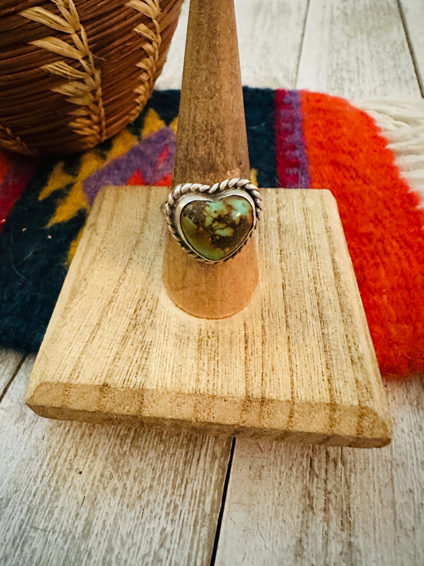 Handcrafted Sterling Silver & Turquoise Adjustable Heart Ring