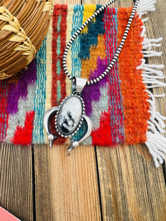 Handcrafted Sterling Silver & White Buffalo Naja Pendant by Chimney Butte