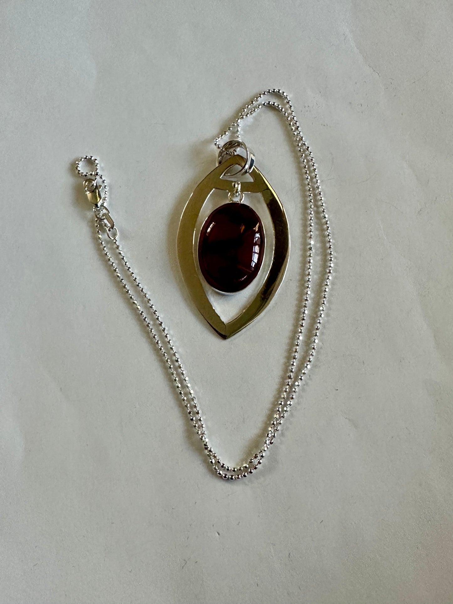 Red Jasper Oval in Elliptical Frame Sterling Silver Necklace