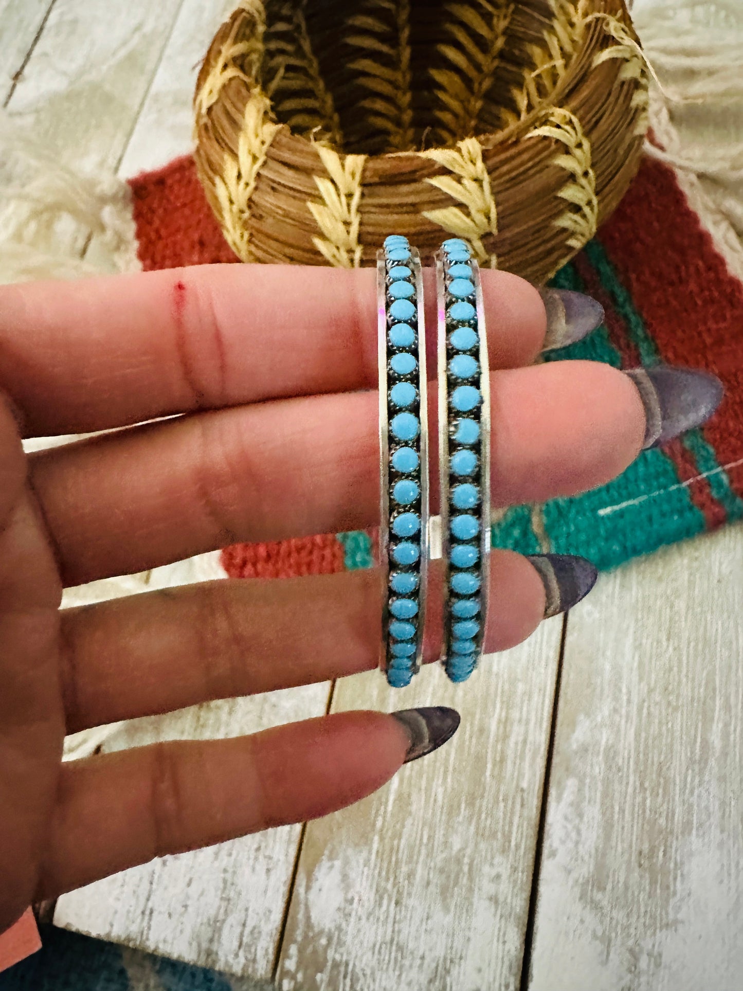 Handcrafted Turquoise & Sterling Silver Snake Eye Hoop Earrings
