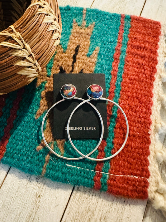 Handcrafted Pink Dream Mojave & Sterling Silver Dangle Hoop Earrings