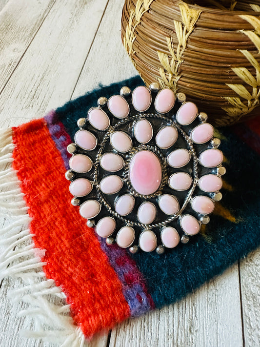 Handcrafted Sterling Silver & Queen Pink Conch Cluster Adjustable Ring