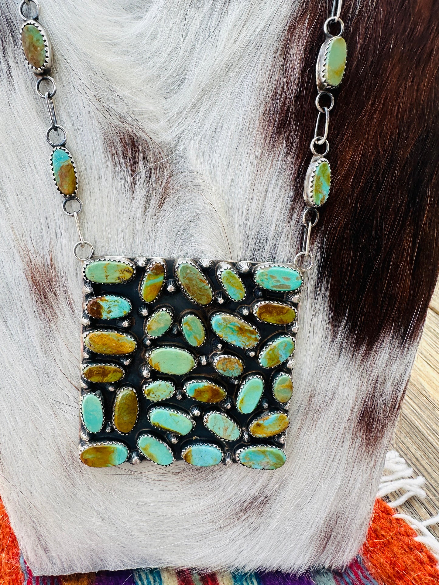 Handcrafted Royston Turquoise & Sterling Silver Cluster Necklace by Jacqueline Silver
