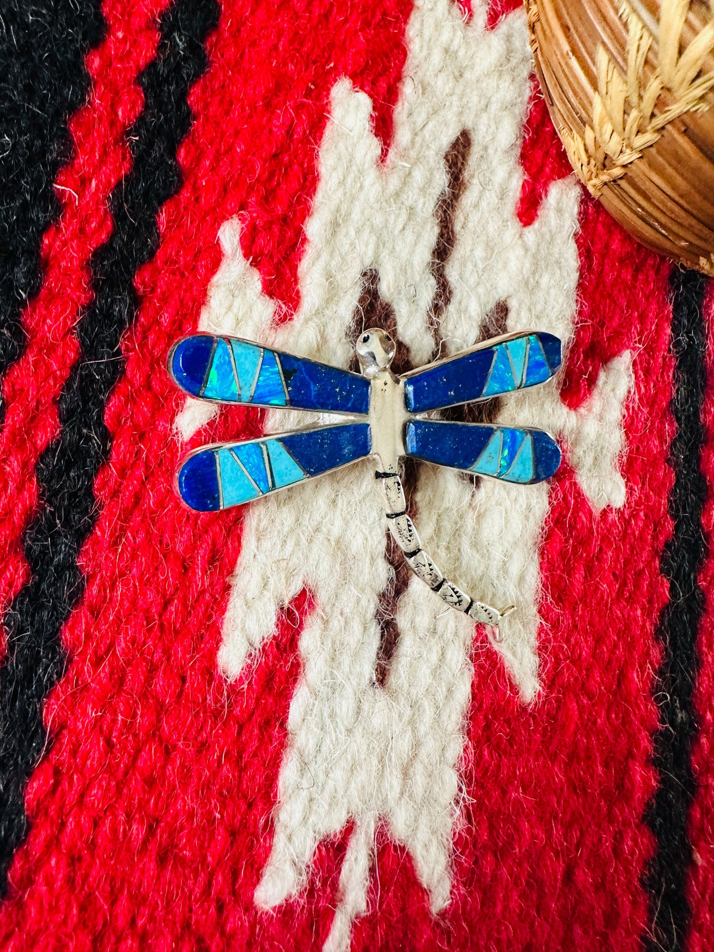 Handcrafted Sterling Silver and Multi Stone Inlay Dragonfly Brooch