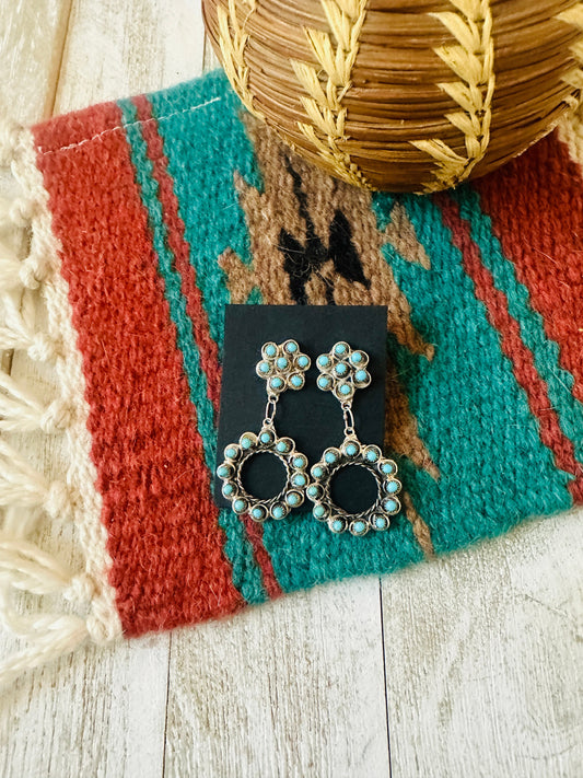 Handcrafted Sterling Silver & Turquoise Petit Point Dangle Earrings