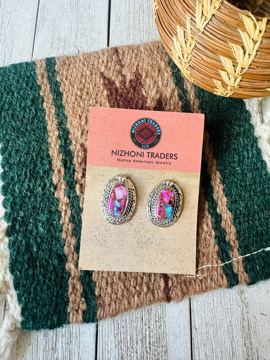 Handcrafted Pink Dream Mojave & Sterling Silver Post Earrings