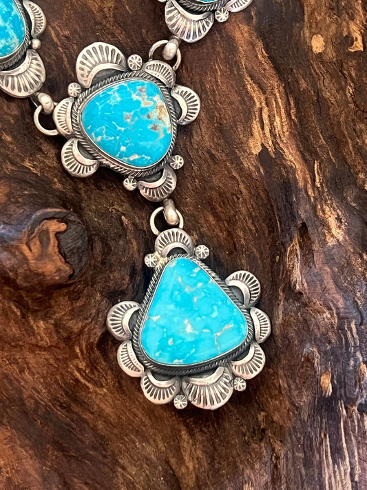 Handcrafted Stellar Sterling Silver and Whitewater Turquoise  Necklace and Earrings Set by Gilbert Tom