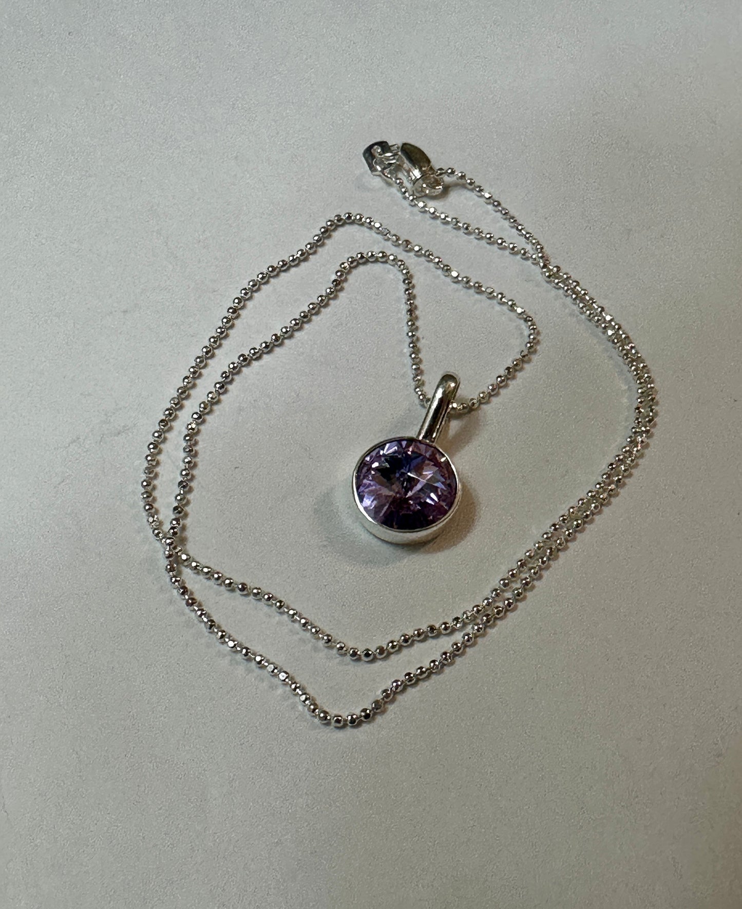 Lilac Crystal Pendant Sterling Silver Necklace