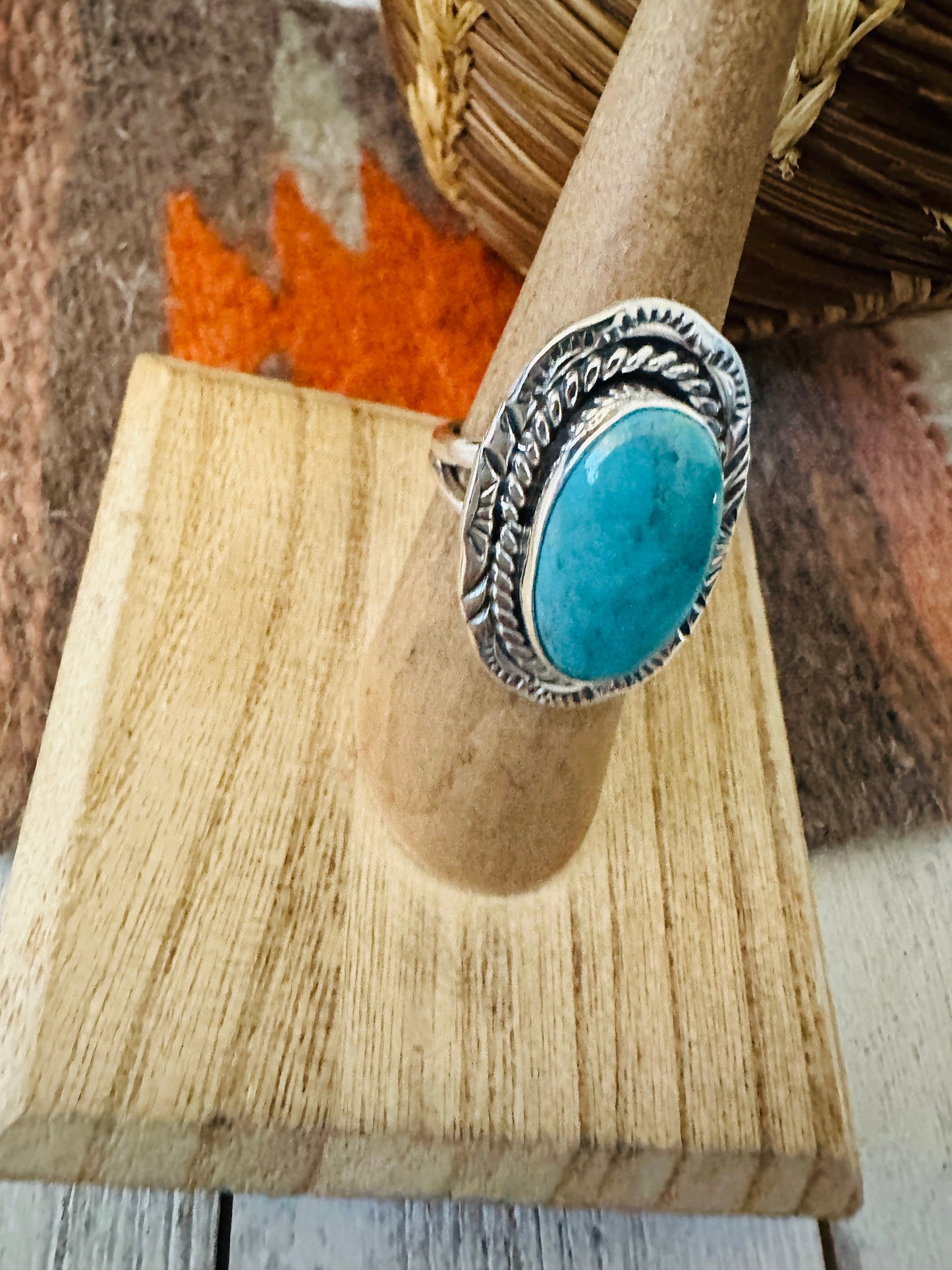 Navajo Kingman Turquoise & Sterling Silver Ring Size 6