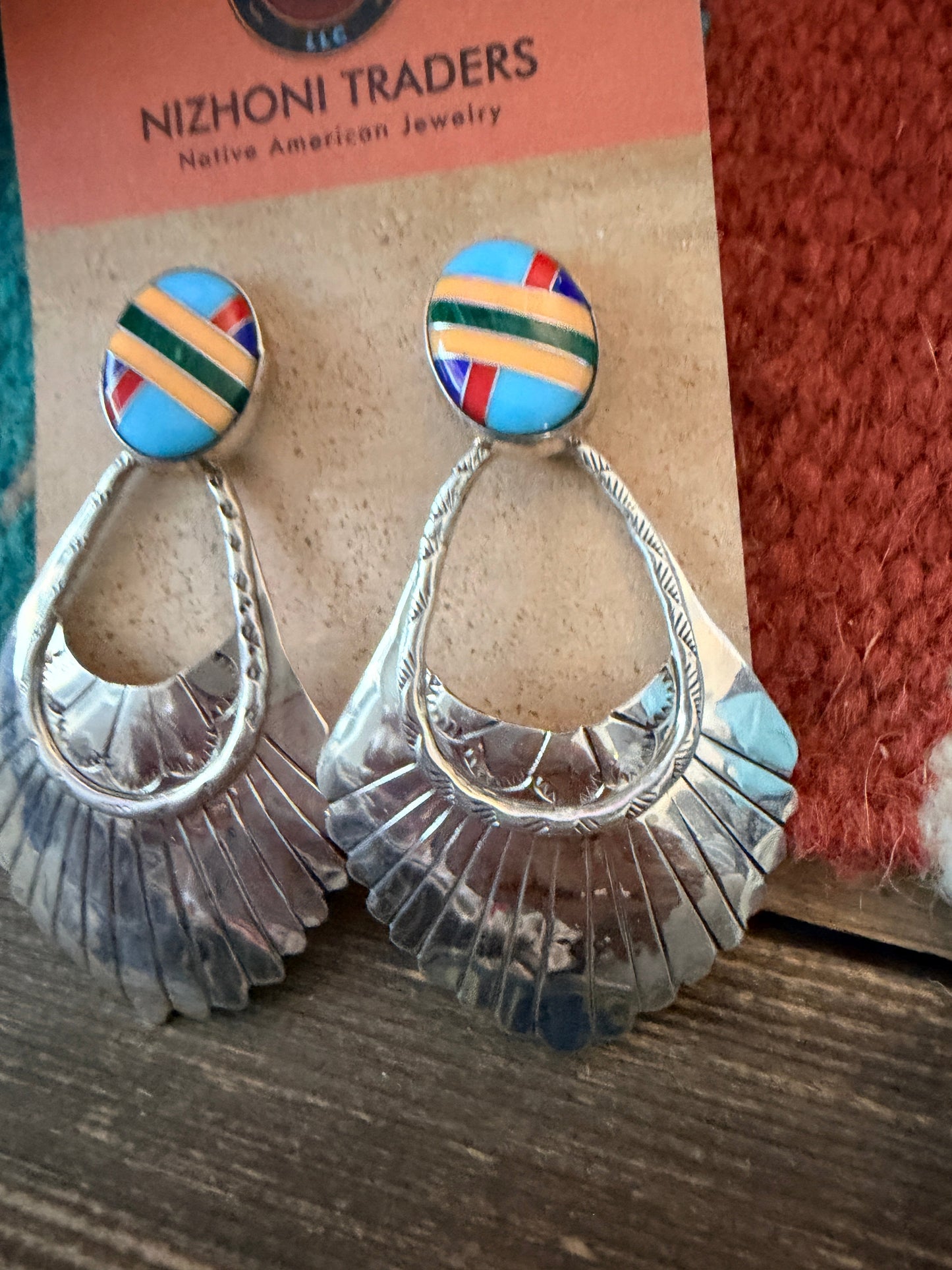 Handcrafted Multi Stone & Sterling Silver Concho Dangle Earrings