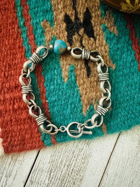 Handcrafted Turquoise & Sterling Silver Chain Bracelet