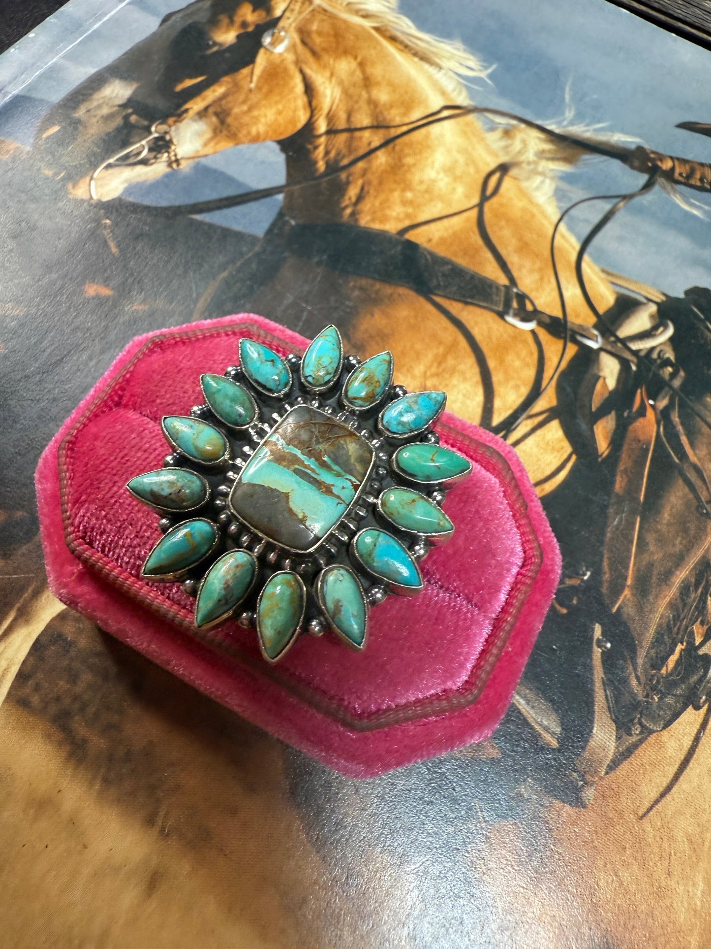 Handmade Sterling Silver, Kingman Turquoise, Ribbon Turquoise Adjustable Ring
