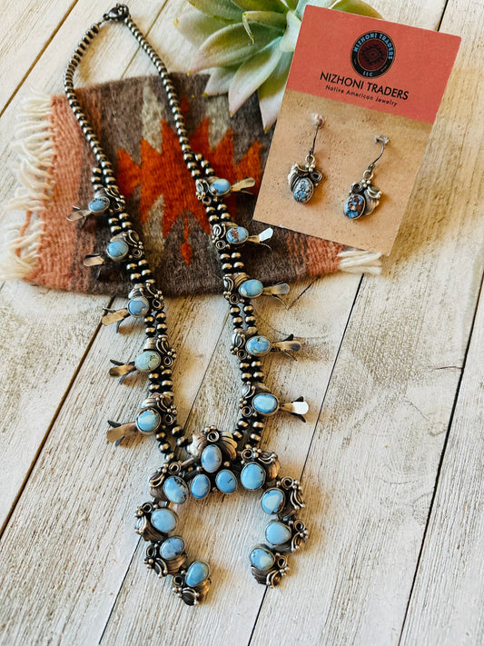 Handcrafted Golden Hills Turquoise & Sterling Silver Squash Blossom Necklace Set