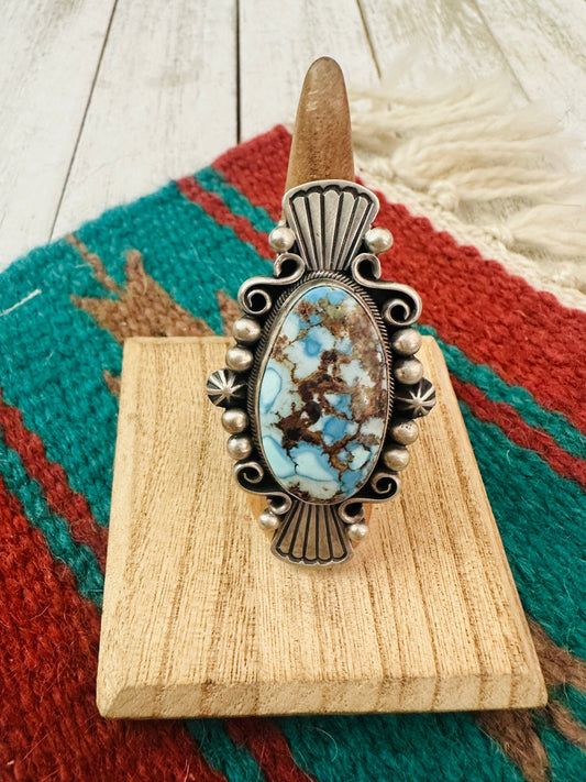 Handcrafted Golden Hills Turquoise & Sterling Silver Ring Size 7