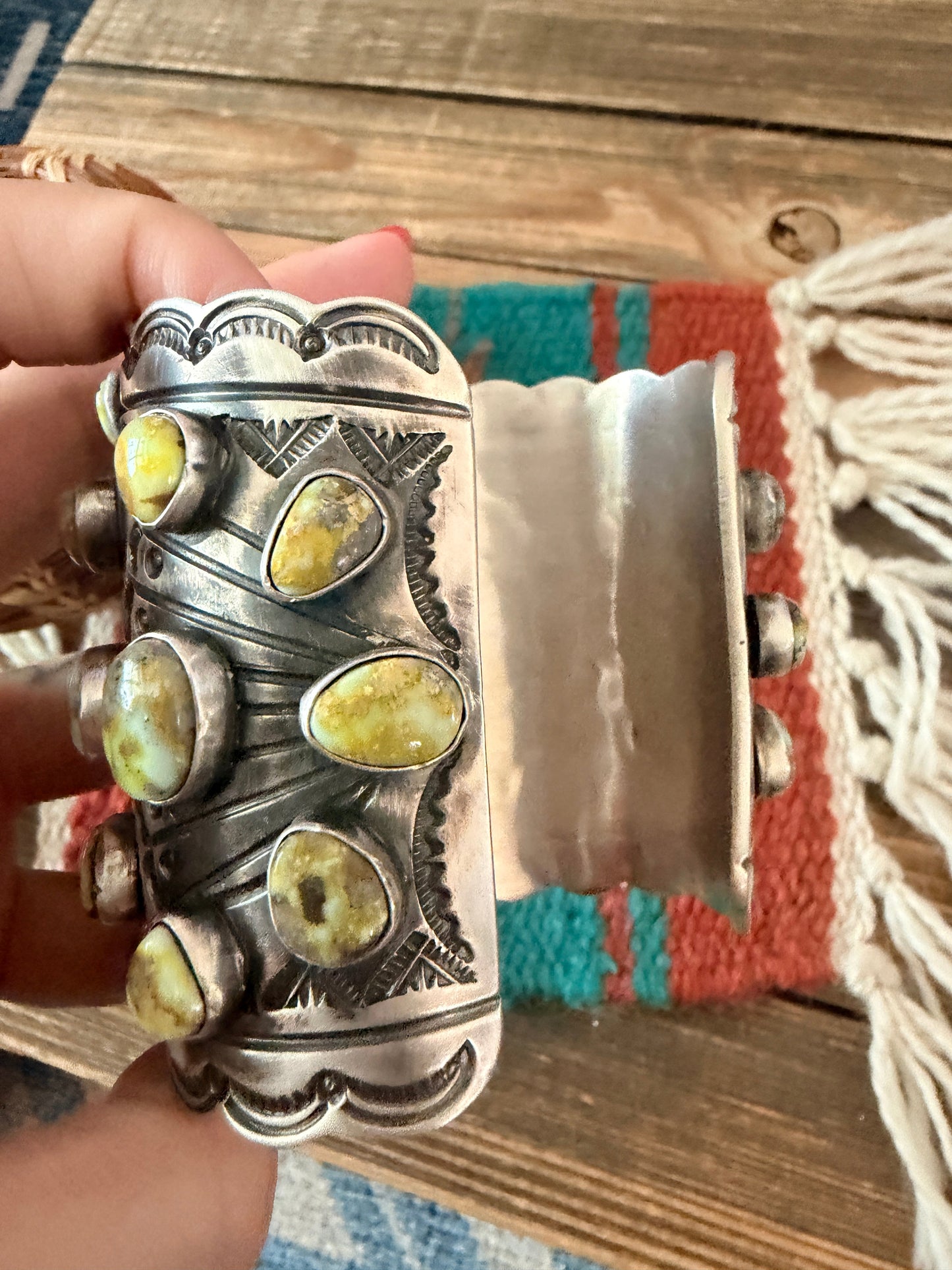 Handcrafted Palomino Turquoise & Sterling Silver Cuff Bracelet by Leroy James
