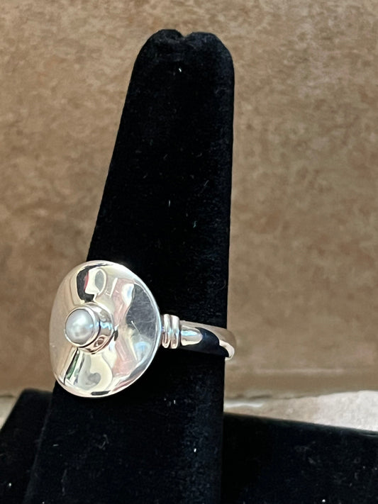 Sterling Silver Disc Ring w/ Pearl