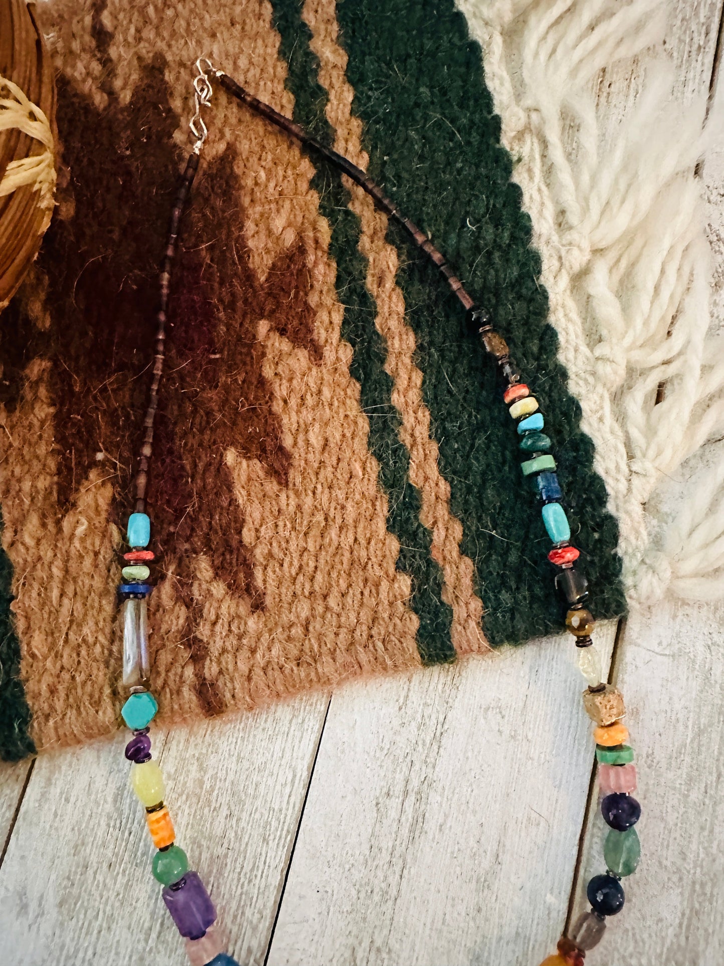 Handcrafted Multi Stone & Sterling Silver Beaded 18” Necklace