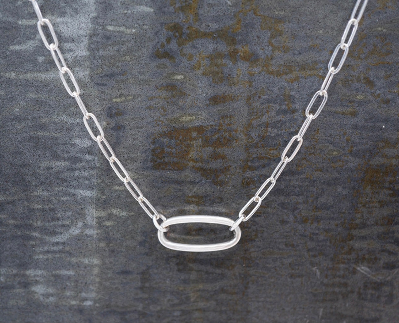 Paperclip Chain W/ Oval Center Link Sterling Silver Necklace